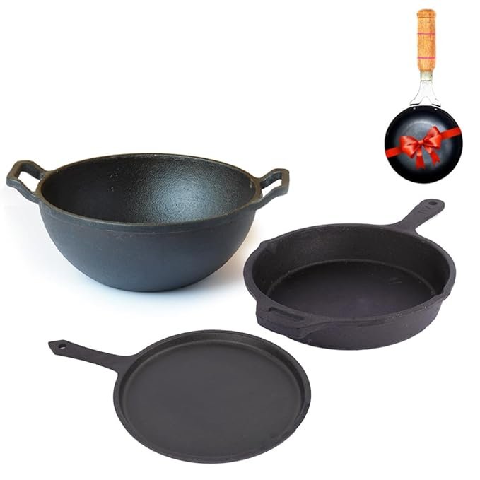 The Indus Valley Pre-Seasoned Cast Iron Cookware Set + Free Tadka Pan | Tawa